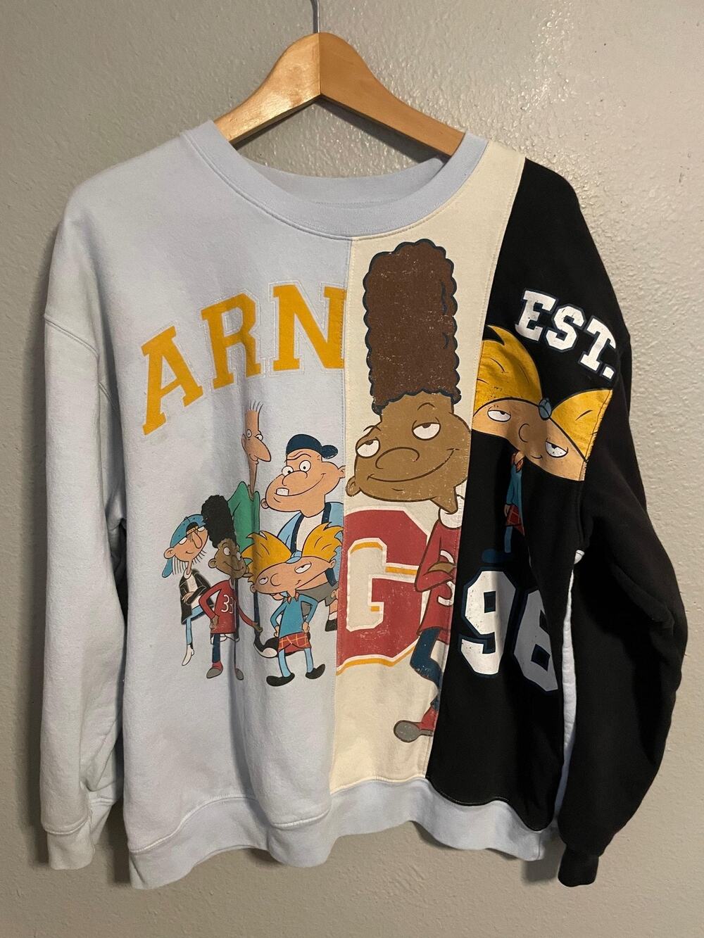 Hey Arnold Adult Sweatshirt 2XL Multicolor Cartoon Crewneck Nickelodeon READ